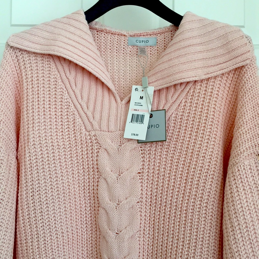 CUPIO Women's Top M Pale Pink Sweater Collar Gold Stripe Long Sleeves NWT - Picture 5 of 10